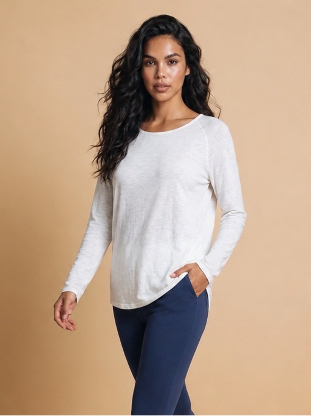 lululemon athletica White Long-Sleeve Scoop Neck Top-Cool Open Back Detail